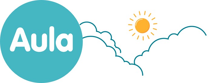 Billede af Aula logo med en solopgang ved siden af.